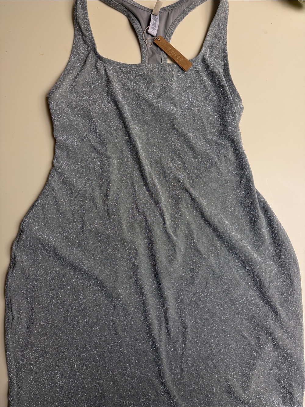 SKIMS Shimmer Racerback Slip Dress in Silver 2X